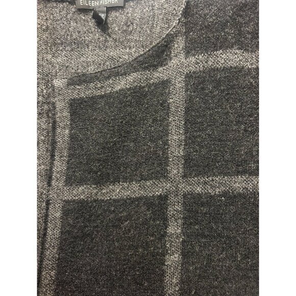 Eileen Fisher Caridgan Open Front Merino Wool Windowpane Plaid Grey Black XS - Picture 5 of 7